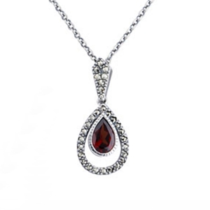 Garnet Teardrop Pendant with Marcasite